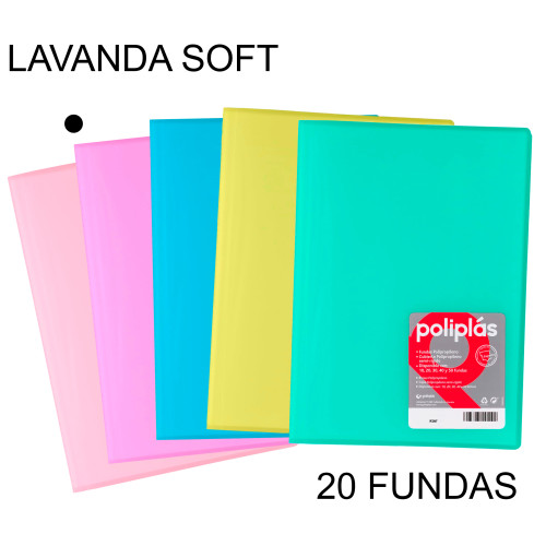 Carpeta con 20 fundas grafoplas poliplás traslúcido din a4, lavanda soft