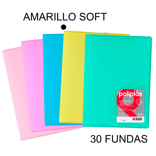 Carpeta con 30 fundas grafoplas poliplás traslúcido din a4, amarillo soft
