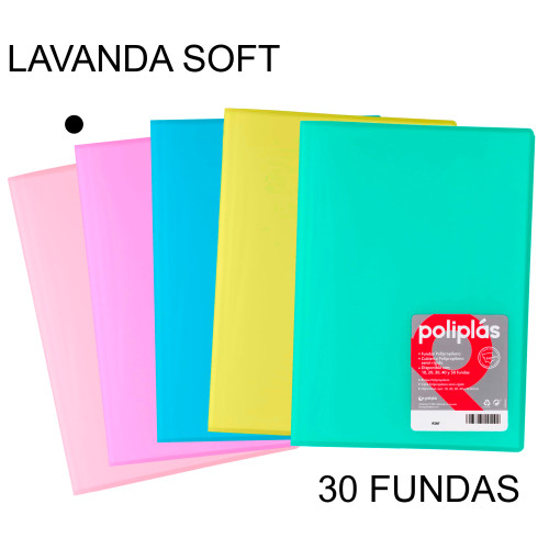 Carpeta con 30 fundas grafoplas poliplás traslúcido din a4, lavanda soft