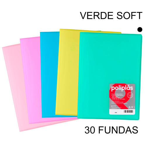 Carpeta con 30 fundas grafoplas poliplás traslúcido din a4, verde soft