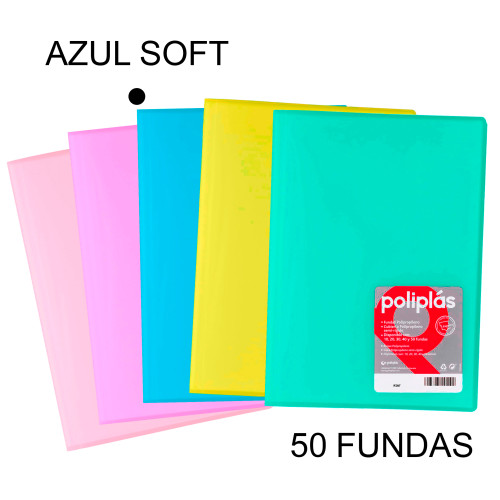 Carpeta con 50 fundas grafoplas poliplás traslúcido din a4, azul soft