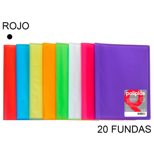 Carpeta con 20 fundas grafoplas poliplás traslúcido din a4, rojo