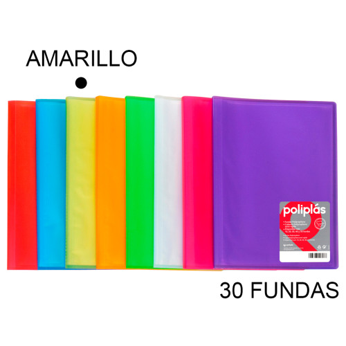 Carpeta con 30 fundas grafoplas poliplás traslúcido din a4, amarillo