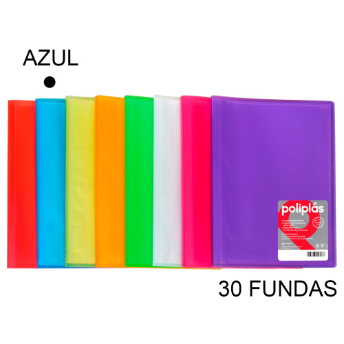 Carpeta con 30 fundas grafoplas poliplás traslúcido din a4, azul