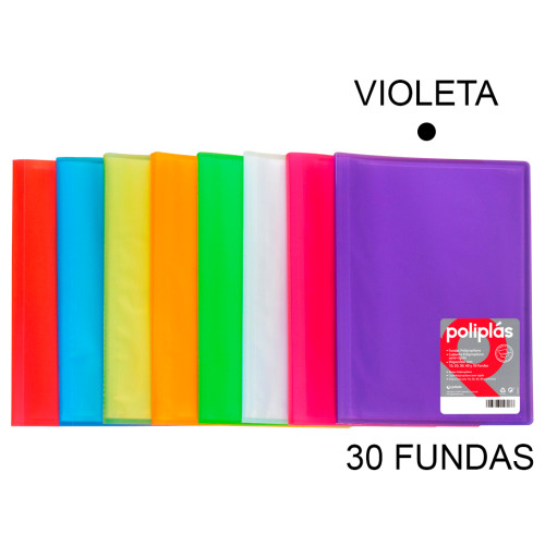 Carpeta con 30 fundas grafoplas poliplás traslúcido din a4, violeta
