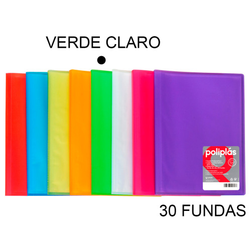 Carpeta con 30 fundas grafoplas poliplás traslúcido din a4, verde claro