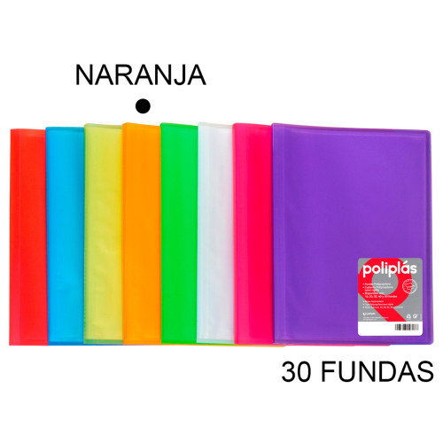Carpeta con 30 fundas grafoplas poliplás traslúcido din a4, naranja