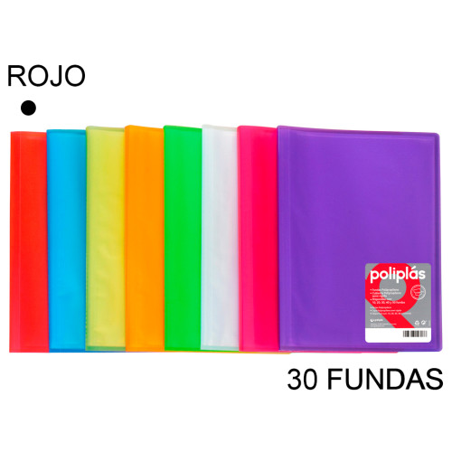 Carpeta con 30 fundas grafoplas poliplás traslúcido din a4, rojo