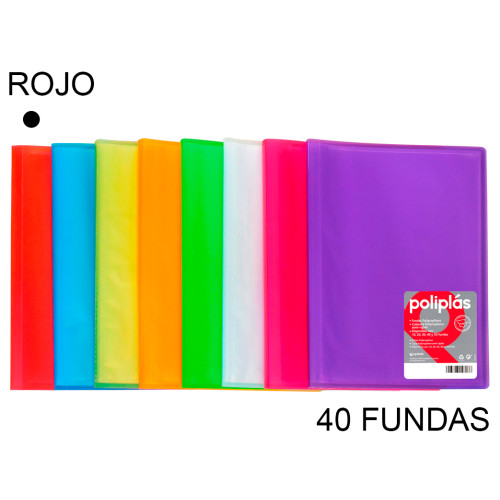 Carpeta con 40 fundas grafoplas poliplás traslúcido din a4, rojo