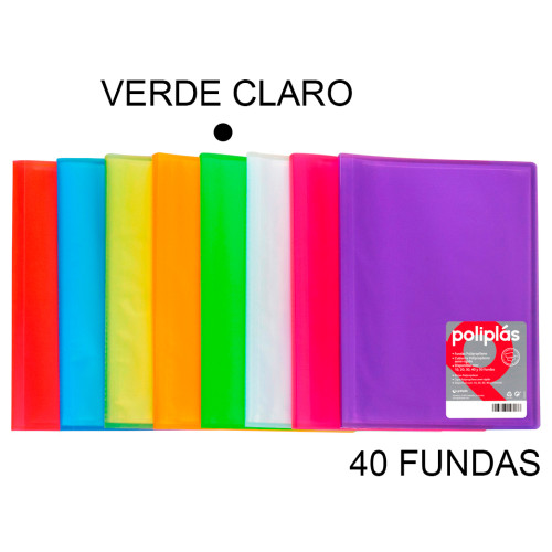 Carpeta con 40 fundas grafoplas poliplás traslúcido din a4, verde claro