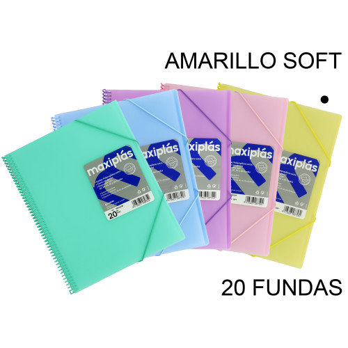 Carpeta con 20 fundas + sobre con cierre de velcro grafoplas maxiplás traslúcido din a4, amarillo soft