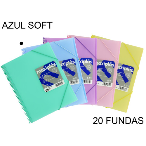 Carpeta con 20 fundas + sobre con cierre de velcro grafoplas maxiplás traslúcido din a4, azul soft