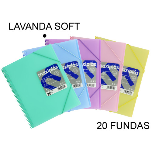 Carpeta con 20 fundas + sobre con cierre de velcro grafoplas maxiplás traslúcido din a4, lavanda soft