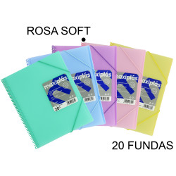 Carpeta con 20 fundas + sobre con cierre de velcro grafoplas maxiplás traslúcido din a4, rosa soft
