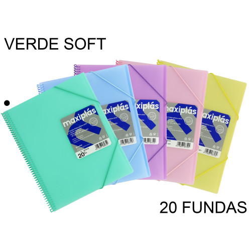 Carpeta con 20 fundas + sobre con cierre de velcro grafoplas maxiplás traslúcido din a4, verde soft