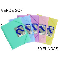 Carpeta con 30 fundas + sobre con cierre de velcro grafoplas maxiplás traslúcido din a4, verde soft
