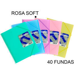 Carpeta con 40 fundas + sobre con cierre de velcro grafoplas maxiplás traslúcido din a4, rosa soft