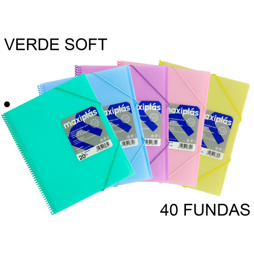 Carpeta con 40 fundas + sobre con cierre de velcro grafoplas maxiplás traslúcido din a4, verde soft