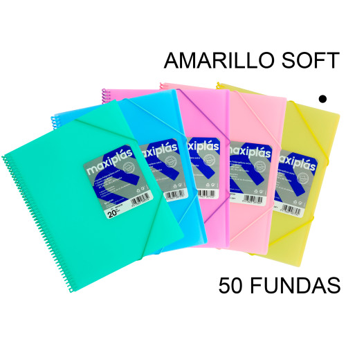 Carpeta con 50 fundas + sobre con cierre de velcro grafoplas maxiplás traslúcido din a4, amarillo soft