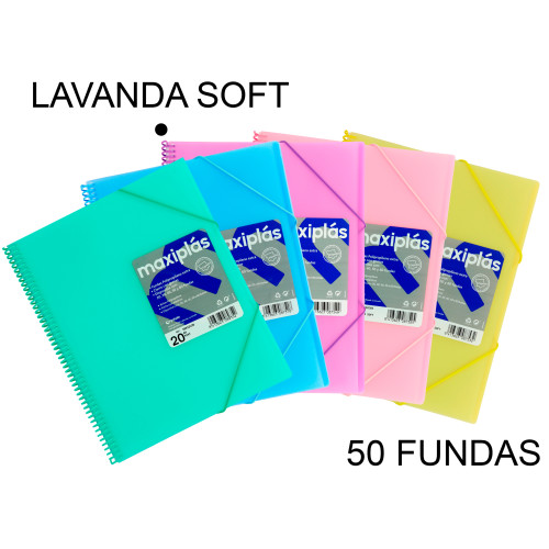 Carpeta con 50 fundas + sobre con cierre de velcro grafoplas maxiplás traslúcido din a4, lavanda soft
