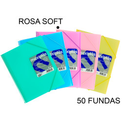 Carpeta con 50 fundas + sobre con cierre de velcro grafoplas maxiplás traslúcido din a4, rosa soft