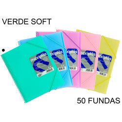 Carpeta con 50 fundas + sobre con cierre de velcro grafoplas maxiplás traslúcido din a4, verde soft