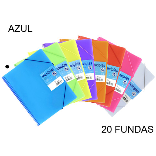 Carpeta con 20 fundas + sobre con cierre de velcro grafoplas maxiplás traslúcido din a4, azul