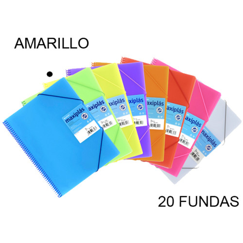 Carpeta con 20 fundas + sobre con cierre de velcro grafoplas maxiplás traslúcido din a4, amarillo
