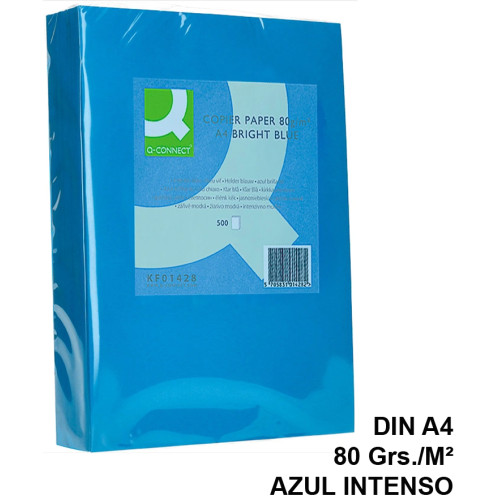 Papel q-connect color, din a4, 80 grs/m². azul intenso, paquete de 500 hojas