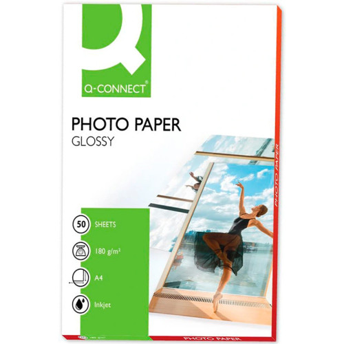 Papel ink-jet q-connect photo paper glossy, din a4, 180 grs/m². paquete de 50 hojas