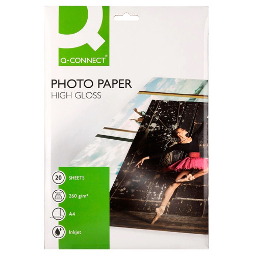 Papel ink-jet q-connect photo paper high gloss, din a4, 260 grs/m². paquete de 20 hojas