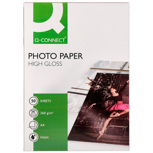 Papel ink-jet q-connect photo paper high gloss, din a4, 260 grs/m². paquete de 50 hojas