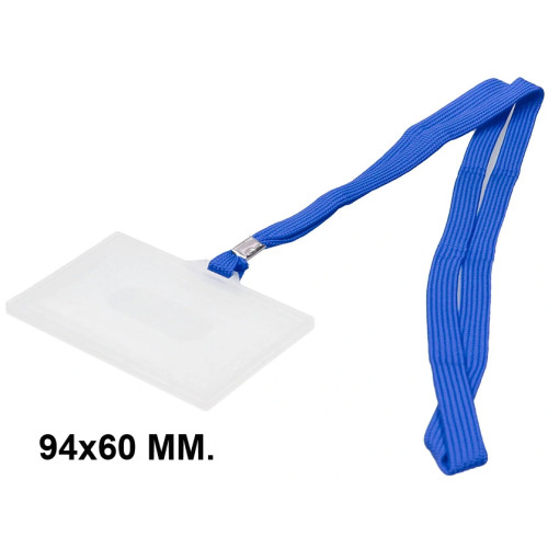 Identificador personal en plástico rígido con cordón plano q-connect, 94x60 mm. azul