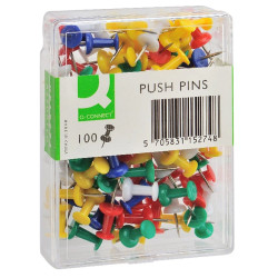 Aguja de señalizar con cabeza de plástico q-connect, colores surtidos, caja de 100 uds.
