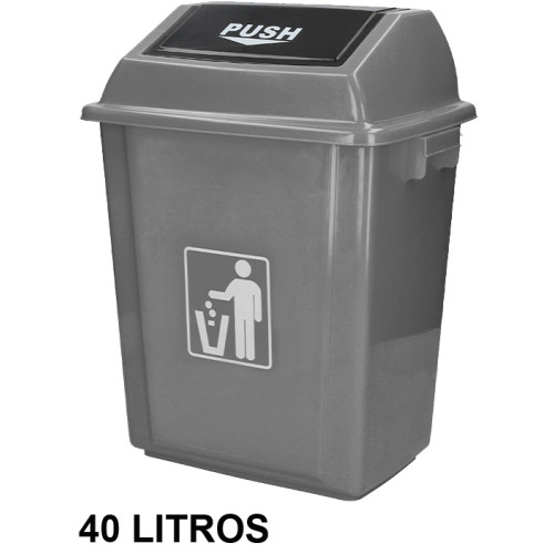 Contenedor de basura con tapa de balancín q-connect, 41x28x61 cm. 40 litros, gris