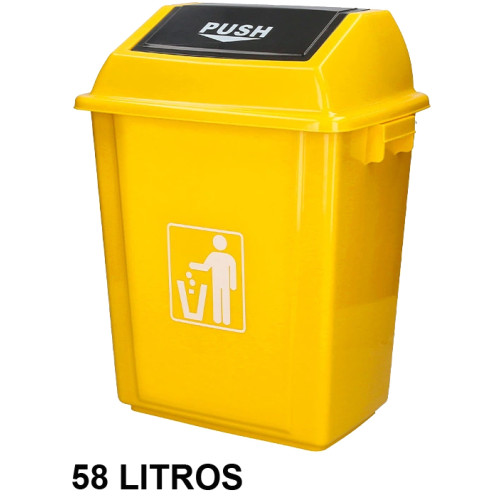 Contenedor de basura con tapa de balancín q-connect, 47x33x76 cm. 58 litros, amarillo