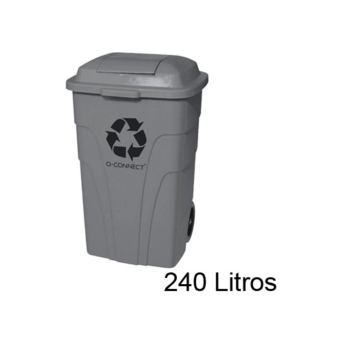 Contenedor de basura con tapa y ruedas q-connect, 61x62x104 cm. 240 litros. gris