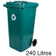 Contenedor de basura con tapa y ruedas q-connect, 61x62x104 cm. 240 litros. verde