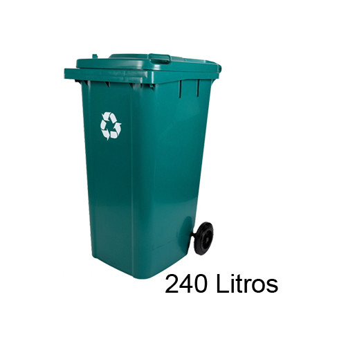 Contenedor de basura con tapa y ruedas q-connect, 61x62x104 cm. 240 litros. verde