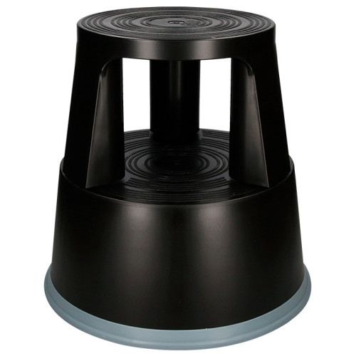 Taburete q-connect, 3 ruedas de goma retráctiles, 2 peldaños, negro