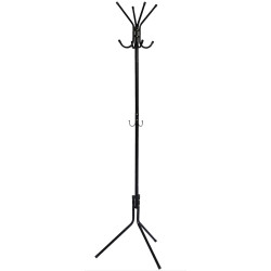 Perchero de pie metálico q-connect, 8 colgadores y ganchos portabolsos, 51x173 cm. negro