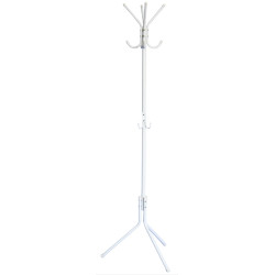 Perchero de pie metálico q-connect, 8 colgadores y ganchos portabolsos, 51x173 cm. blanco