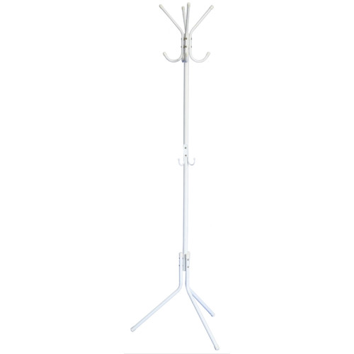 Perchero de pie metálico q-connect, 8 colgadores y ganchos portabolsos, 51x173 cm. blanco