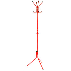 Perchero de pie metálico q-connect, 8 colgadores y ganchos portabolsos, 51x173 cm. rojo