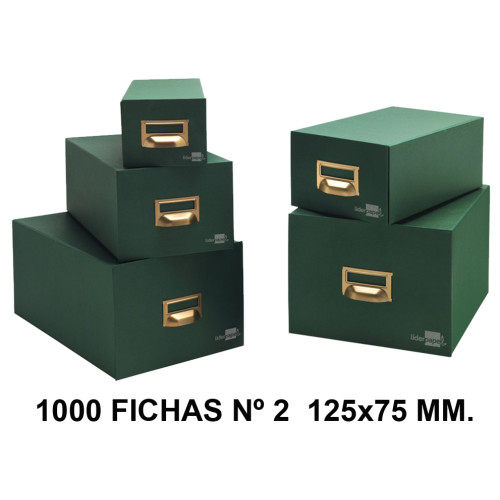Fichero en cartón forrado liderpapel para 1.000 fichas de cartulina nº 2, 125x75 mm. verde