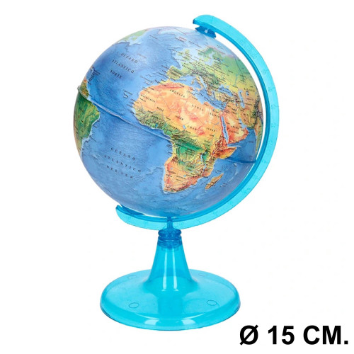 Globo terráqueo, mapa físico liderpapel, Ø 15 cm. con base y meridiano