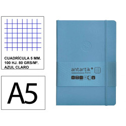 Cuaderno encolado tapa blanda símil piel antartik notes, din a5, 100 hj. 80 grs/m². 5x5 s/m. azul claro