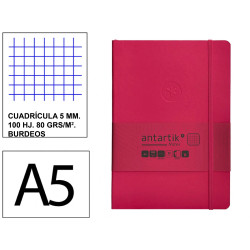 Cuaderno encolado tapa blanda símil piel antartik notes, din a5, 100 hj. 80 grs/m². 5x5 s/m. burdeos