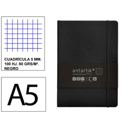 Cuaderno encolado tapa blanda símil piel antartik notes, din a5, 100 hj. 80 grs/m². 5x5 s/m. negro