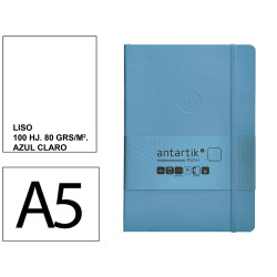 Cuaderno encolado tapa blanda símil piel antartik notes, din a5, 100 hj. 80 grs/m². liso s/m. azul claro